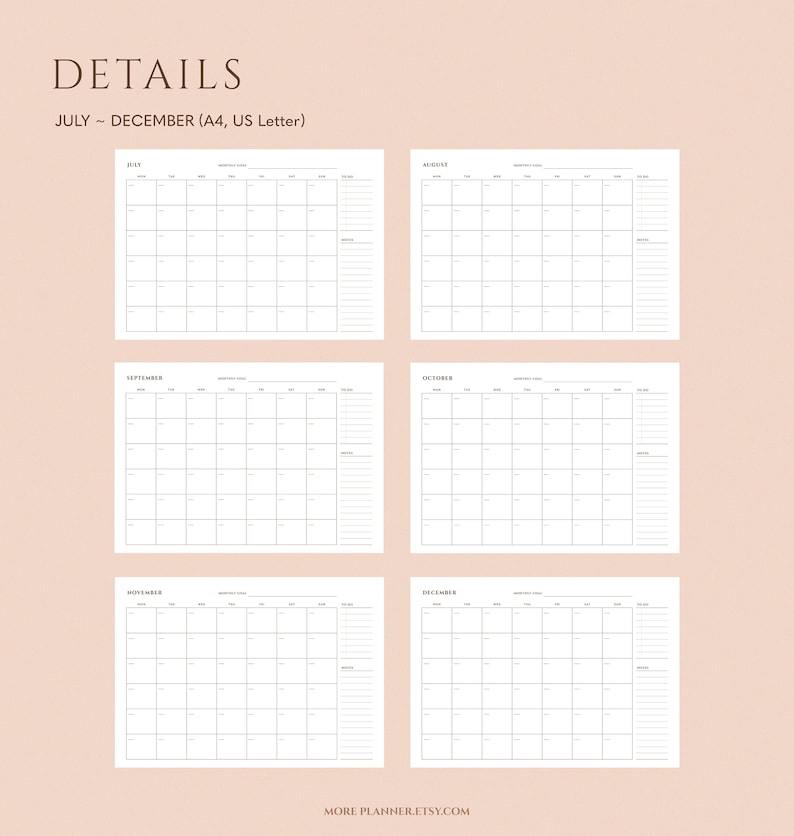 A4 Undated Monthly Desk Planner Printable, US Letter Monthly Calendar ...