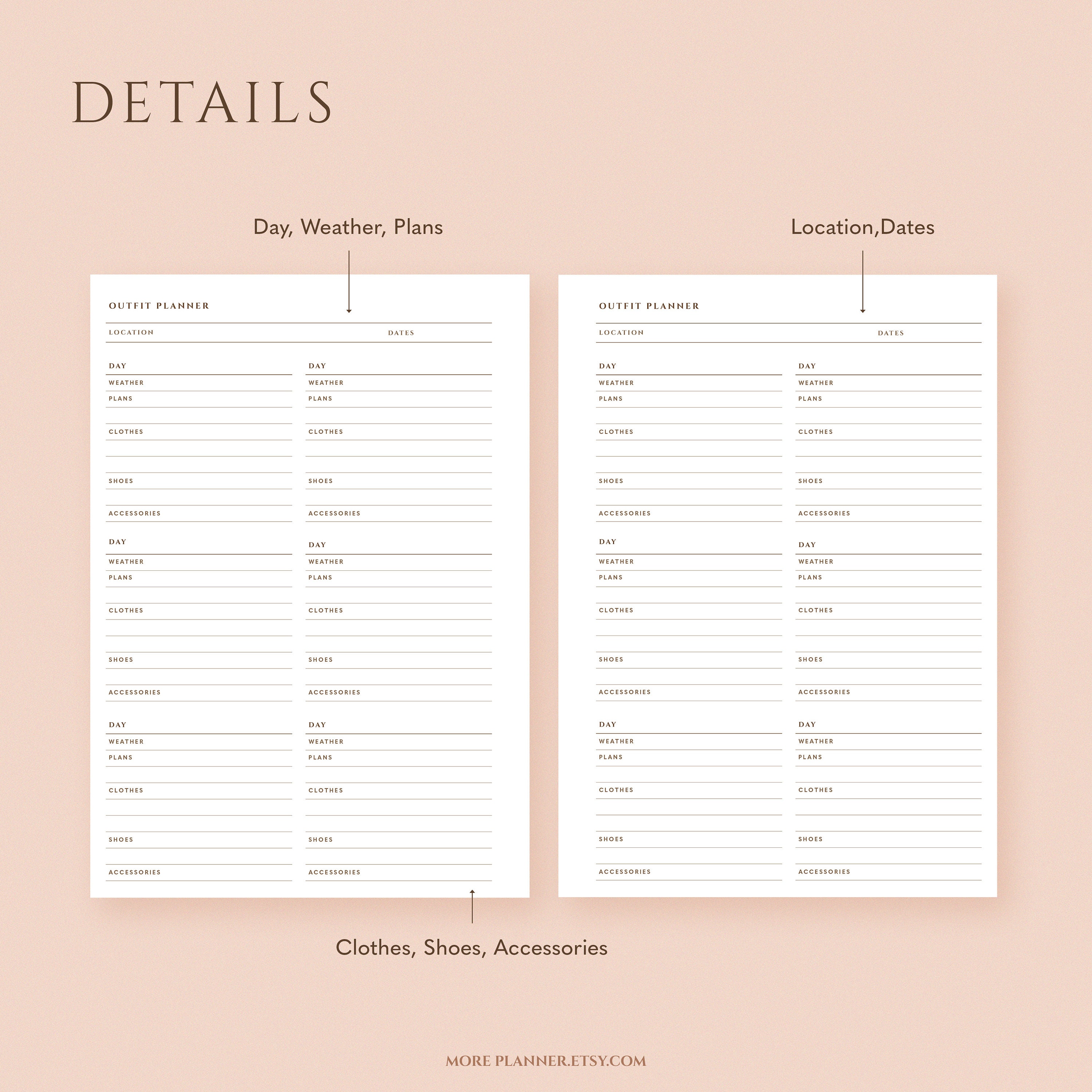 A5 Travel Outfit Printable Planner Inserts Vacation Outfits Travel ...
