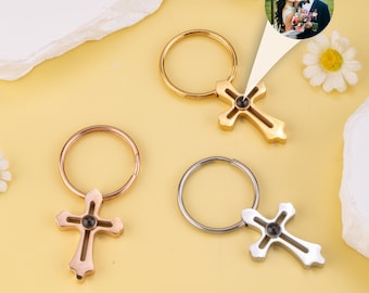 Photo Projection Keychain • Custom Picture Keychain • Memorial Pet Photo Keychain keyring• Photo Jewelry Gift • Cross Couple Keychain
