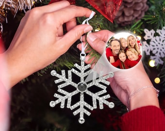 Personalised Christmas Baubles, Custom Photo Projection Snowflake Ornament, Family First Christmas Ornament, Christmas Tree Decorations