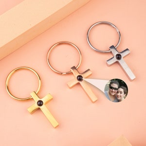 Photo Projection Keychain Keyring, Custom Picture Keychain, Photo Jewelry, Cross Keychain, Memorial Keychain, Couple Keychain For Men Women