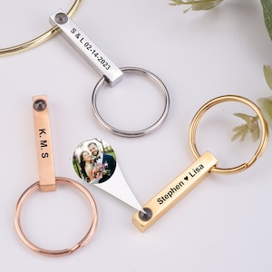 Porte-clés avec projection de photos, porte-clés photo personnalisé, gravé, porte-clés photo commémoratif, bijoux photo, cadeau porte-clés couple pour lui et elle