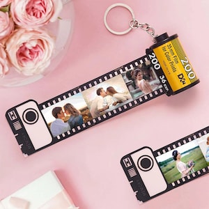 Personalized Camera Film Roll Keychain with Photo Custom Film Roll Keyring for Friend Family Birthday Wedding Christmas Mother Father's Day