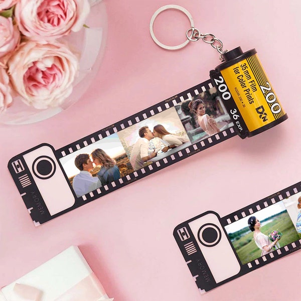 Personalized Camera Film Roll Keychain with Photo Custom Film Roll Keyring for Friend Family Birthday Wedding Christmas Mother Father's Day