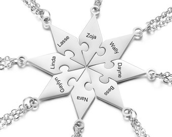 Personalized Name Star Puzzle Necklace, Best Friends Keychain BFF Necklace For 2/3/4/5/6/7/8, Family Friendship Love Pendants Keyring Gift