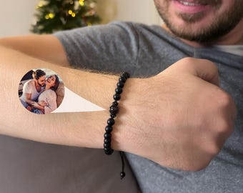 Custom Photo Projection Bracelet for Men, Memorial Bracelet with Picture, Anniversary Gift for Him Husband Boyfriend Dad, Fahtiers Day Gift