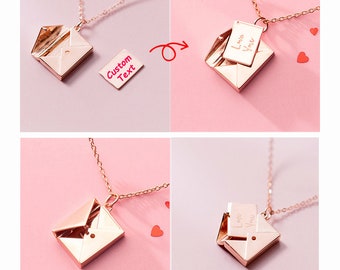 Personalized Envelope Locket Necklace for Women Customized Message Name Date Phrase Love Letter Mail Necklace for Wife Mom Girlfriend BFF