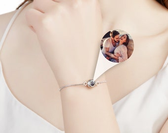 Personalized Photo Projection Bracelet, Custom Photo Bracelets Picture Projection Charm Jewelry Memorial Bracelet Gift for Mom Women Girl