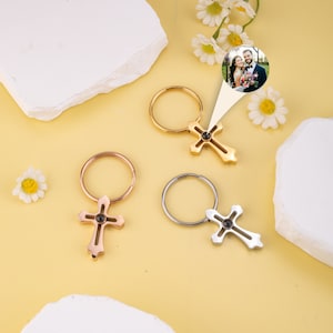 Photo Projection Keychain • Custom Picture Keychain • Memorial Pet Photo Keychain keyring• Photo Jewelry Gift • Cross Couple Keychain