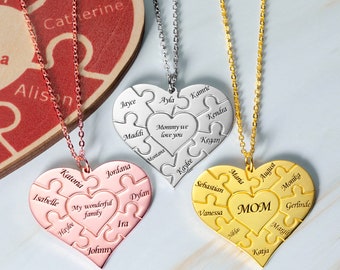 Collana personalizzata con nome puzzle a forma di cuore in argento sterling, regalo d'amore per amicizia familiare, festa della mamma, collana BFF dei migliori amici con nome 1-12 inciso