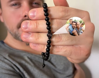 Personalized Men's Photo Projection Bracelet, Custom Beaded Bracelet, Picture Bracelet, Memorial Gifts for Him, Father's Day Gift for Dad