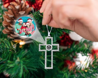Custom Christmas Tree Decoration, Cross Projection Photo Ornaments, Personalised First Christmas Baubles, Family Ornament, Memorial Bauble