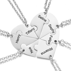 Personalized Name Heart Puzzle Necklace, Best Friends Keychain BFF Necklace For 2/3/4/5/6/7/8, Family Friendship Love Pendants Keyring Gift
