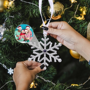 Custom Picture Ornament, Christmas Photo Ornament, Memorial Ornament, Holiday Hanging Ornament, Snowflake Ornament, Photo Projection Gift