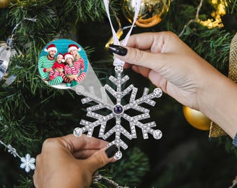 Custom Picture Ornament, Christmas Photo Ornament, Memorial Ornament, Holiday Hanging Ornament, Snowflake Ornament, Photo Projection Gift