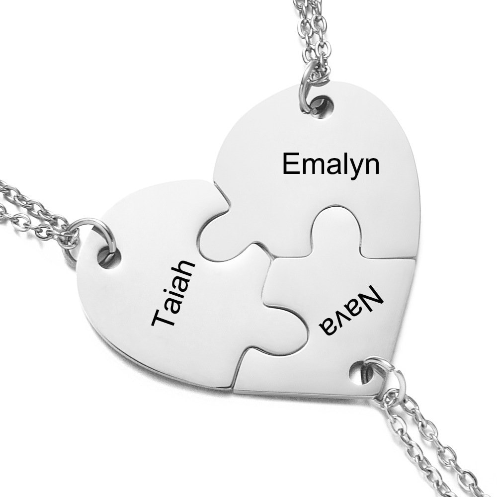 Personalized Name Heart Puzzle Necklace, Best Friends Keychain BFF