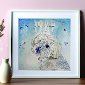 Ritratto personalizzato di un animale domestico / Versione di Taylor del 1989 / Fan art di Taylor Swift / Trasforma il tuo cane o gatto nella copertina di un album! / acquerello dipinto a mano