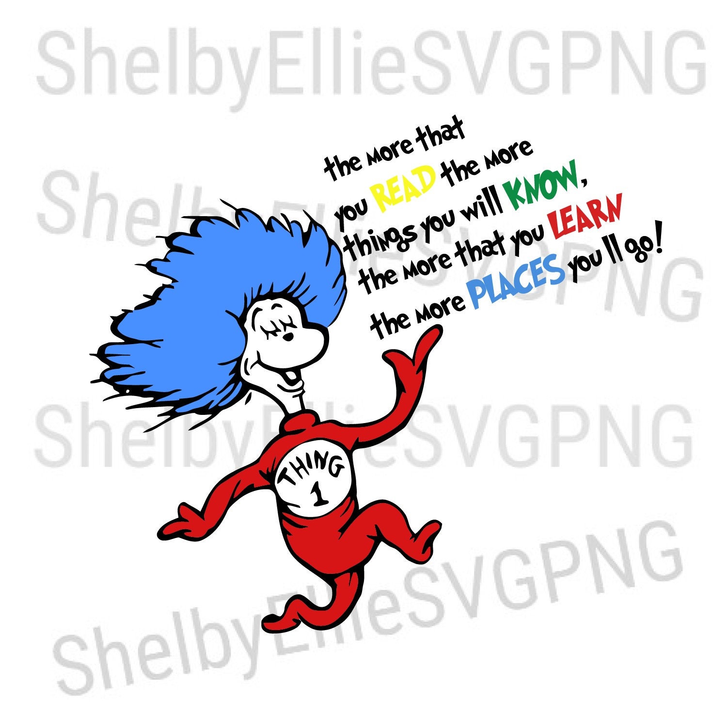 Download Dr seuss thing 1 reading teacher svg png digital file | Etsy