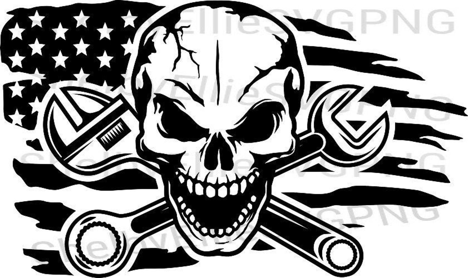Mechanic Skull With Wrench and Distressed Flag Svg Png Digital Etsy