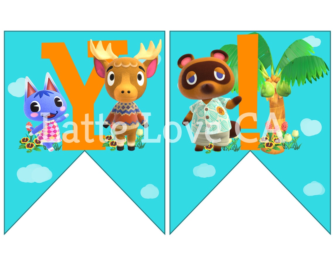 Animal Crossing Birthday Banner Kids Happy Birthday Sign | Etsy