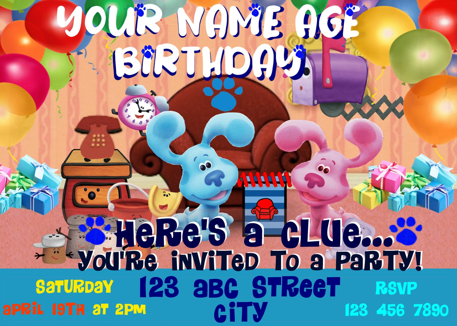 Blues Clues Birthday Invitation with FREE Thank You Card Blue Etsy