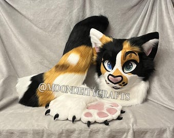 premade calico cat fursuit mini partial