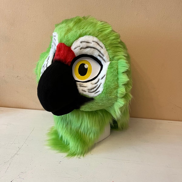 Premade green macaw fursuit head