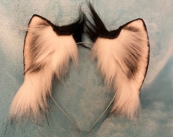 White & black cat ears