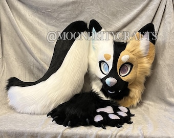 premade mismatched shepherd fursuit mini partial