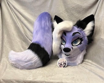 premade purple fox fursuit head and tail