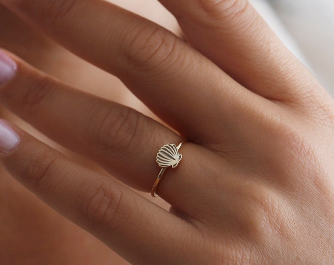 81stgeneration Sterling Silver Seashell Ring - 925 Silver Textured Cockle Shell Stacking Ring, Boho Beach Jewelry - View #2