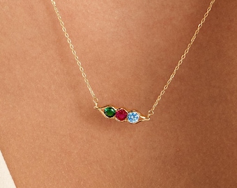 Personalized Family Birthstone Necklace, Multiple Birthstone Necklace, Side by Side Birthstones Jewelry, New Year's Gift, Birthstone Jewelry