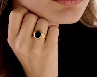 Vintage Onyx Stone Unisex Ring, Handmade Silver Black Onyx Ring, Retro Boho Jewelry Gift for Him & Her,New Year's Gift, Gemstone Ring