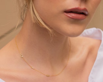 14K Solid Sideways initial Necklace , Initial Necklace , Gold letter Necklace , Personalized Necklace ,  Personalized Gift , Gift for Her