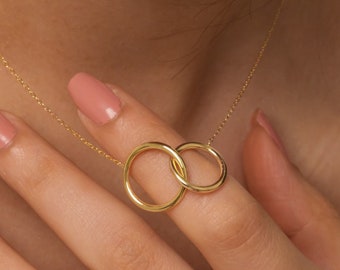 Double Circle Necklace, Perfect Gift for Moms, Sisters or Couples, Two Circle Necklace - Symbolizing Eternity, Lover Necklace