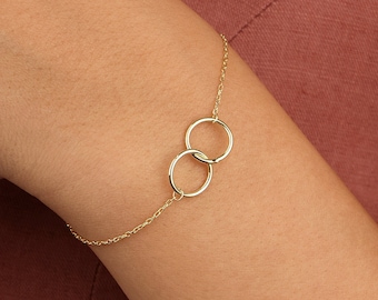 Bestfriends Bracelet For 2, Double Circle Bracelet, Eternity Mother Daughter Bracelet, Couple Sister Bangle, Gift for Mom, Gift for Her