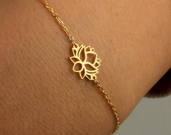 Elegant Flower Lotus Bracelet, Minimalist Lotus Floral Bracelet, Kids For Gift Bracelet, Christmas Gift, Personalized Jewelry, Dainty Gift