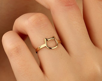 Cat Head Ring, Cat Lover Gift Ring, Elegant Animal Ring, Gift for Sister, Dainty Gold Jewelry, Gold Pet Ring, Kitten Cat Ring