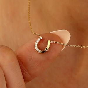 18k Gold Horseshoe Necklace, Diamond Stone Horseshoe Necklace, Lucky Necklace, Horseshoe Lover Gift Necklace, Good Lucky Necklace