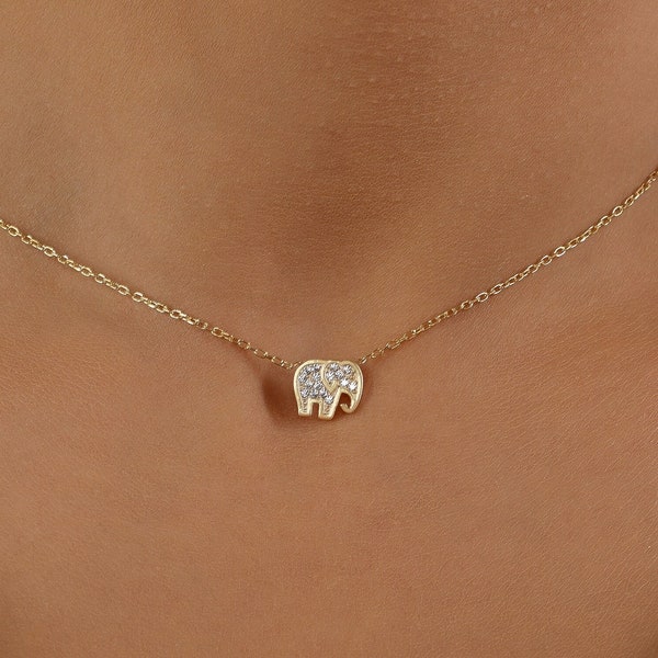 Petit collier éléphant en pierre, collier élégant en pierre délicate, collier éléphant minimaliste, collier en pierre délicat, cadeau pour maman