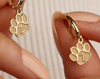 Sterling Silver Paw Print Name Earring, Cat Paw Print Name Earring, Gold Paw Earring, Gift for Cat Lover, Mother’s Day Gift