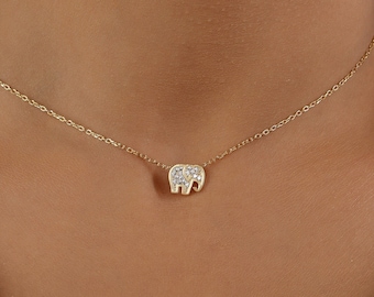 Tiny Stone Elephant Necklace, Dainty Stone Elegant Necklace, Minimalist Elephant Necklace, Dainty Stone Necklace, Gift for Mom
