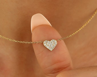 Dainty Heart Necklace in Stone, Zircon Stone Heart Necklace, Sterling Silver Heart Necklace, Elegant Jewelry, Jewelry for Woman Gift