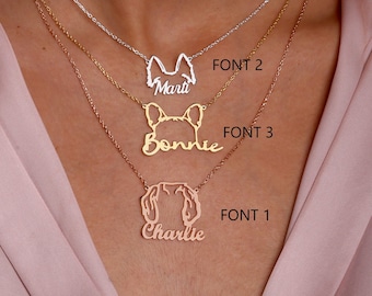 Dog Head Name Necklace, Gift for Dog Mom, Personalized Dog Name Necklace, Custom Pet Jewelry, Pet Memorial Gift, Gift for Mother