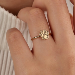 Personalized Paw Print Name Ring, Cat Paw Name Ring, Dog Paw Name Ring, Animal Lover Paw Name Ring, Gift for Girl, Mother's Day Gift