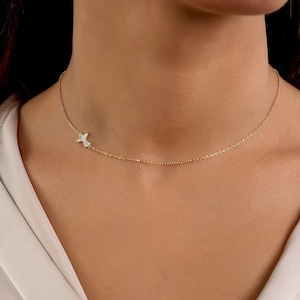 Tiny Angel Necklace, Dainty Stone Angel Sideway Necklace, Gold Angel Necklace, Gift for Her, Minimalist Necklace, Kids for Dainy Gift
