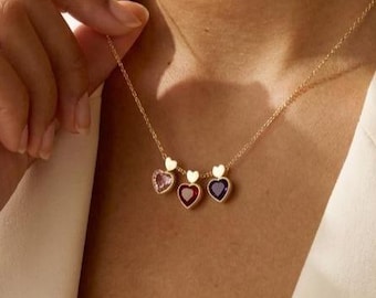 Heart Birthstone Necklace for Mom, Personalized Heart Necklace, Custom Birthstone Jewelry, Mother’s Day Gift, Dainty Gold Heart Necklace