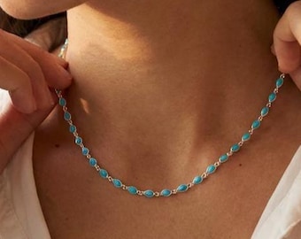 Turquoise Necklace, Dainty Turquoise Station Necklace, Minimalist Blue Stone Necklace, Delicate Gold Turquoise Jewelry, Gift for Her