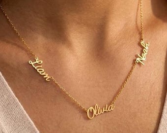 Personalized Name Necklace, Multiple Name Necklace, Custom Family Necklace, Dainty Gold Name Necklace, Gift for Mom, Mom Necklace