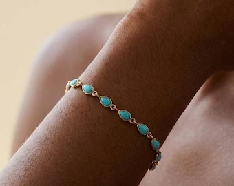 Gold Turquoise Bracelet, Elegant Turquoise Stone Bracelet, Minimalist Blue Stone Bracelet, Delicate Turquoise Jewelry, Mother's Day Gift